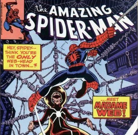 Madame Web and Spiderman in the Marvel Comics.